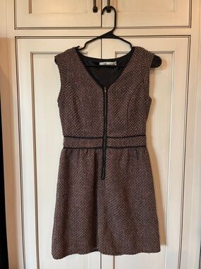 Annabella Brown Tweed Zip-Front Mini Dress
